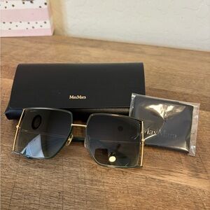 New MaxMara Square Frame Sunglasses in Dark Green and Gold